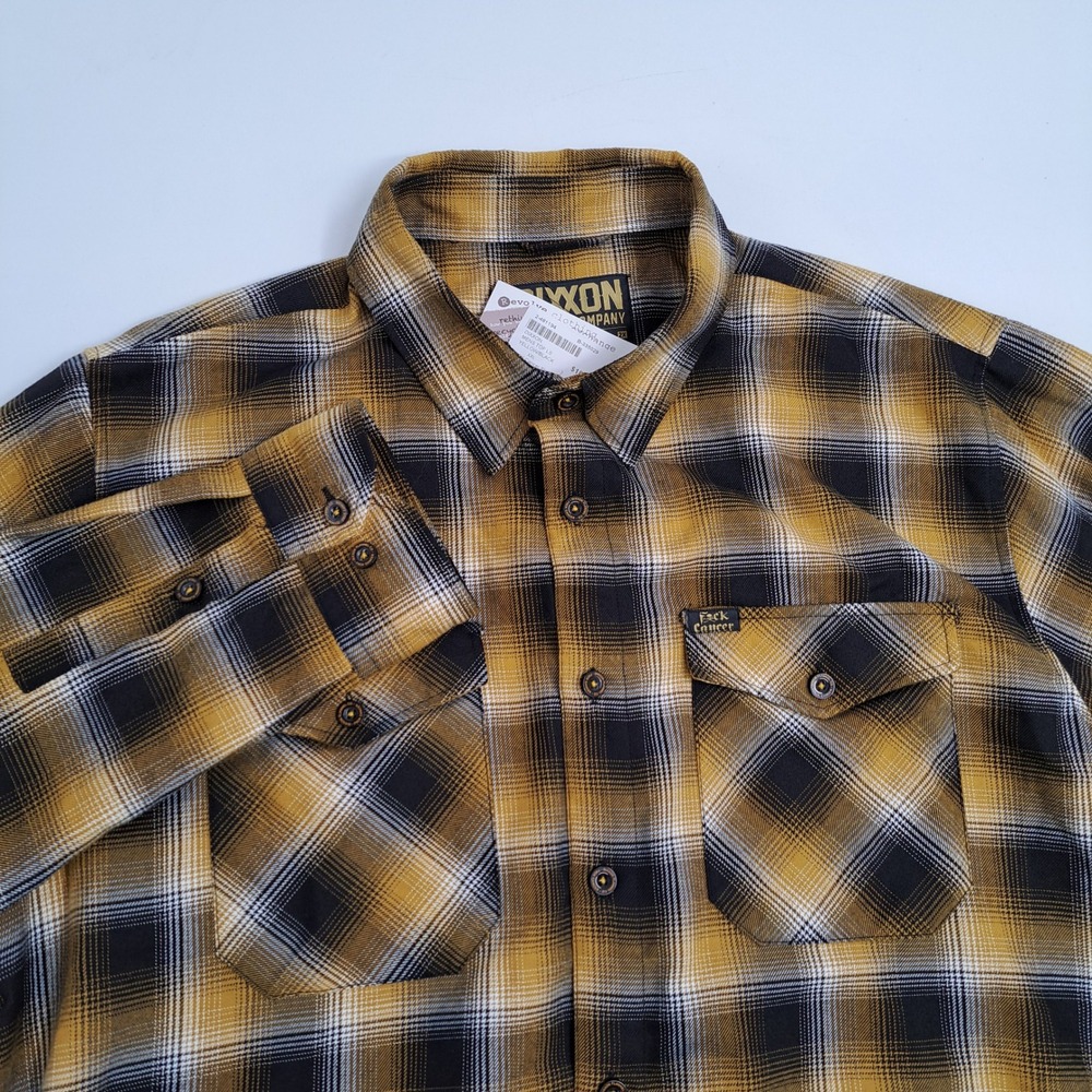 Dixxon Flannel Co F*ck Cancer Shirt Mens 2XL D-Tech Yellow Black Plaid Flannel